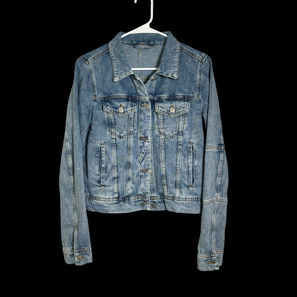 Free People Womens Light Wash Denim Trucker Jacket Blue OB808197 Size S - Picture 2 of 13